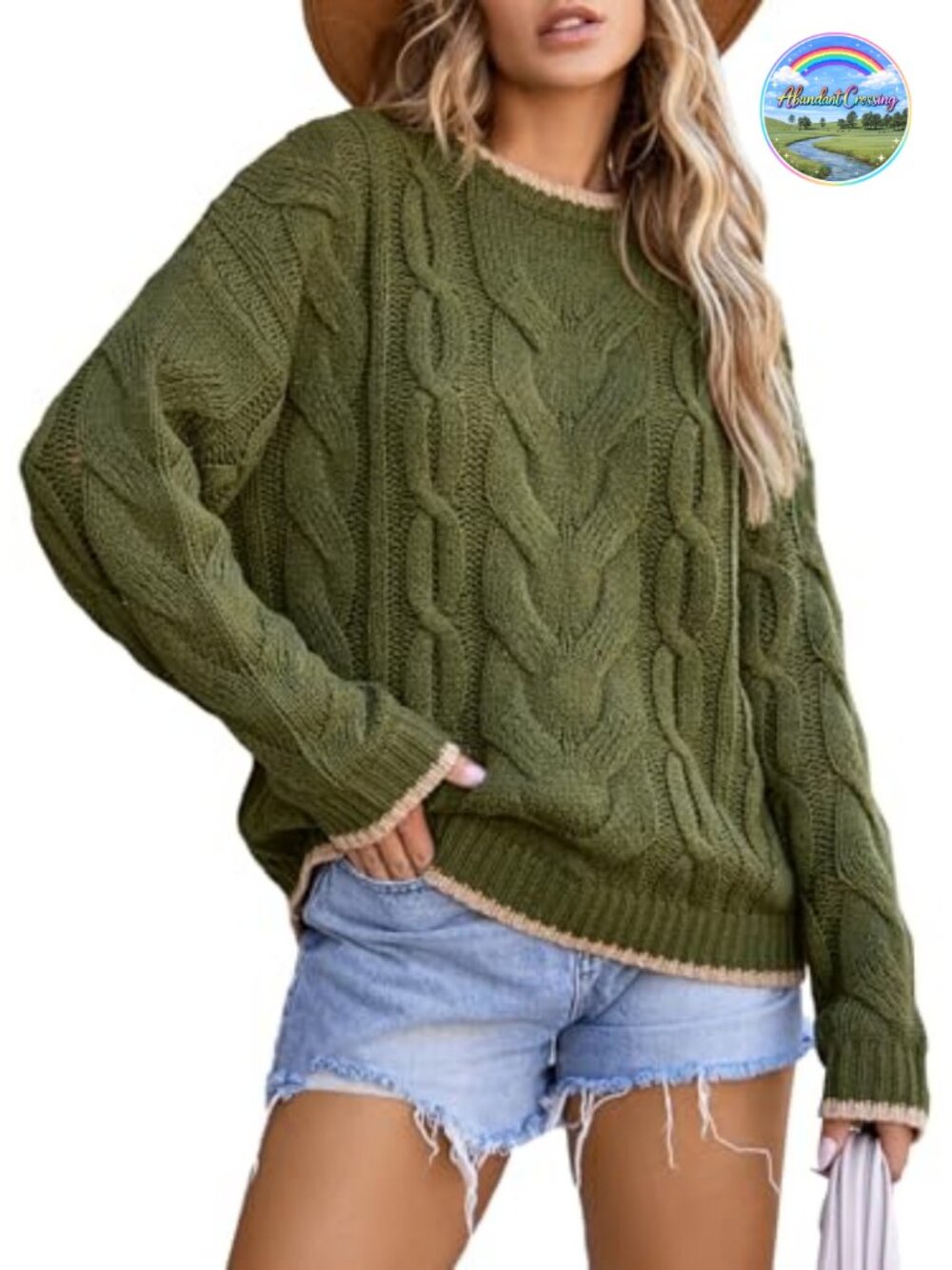 EVALESS Cable Knit Chunky Pullover Sweater Crewneck Loose Fit